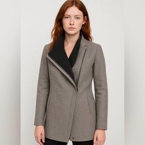Andrew Marc Gray Wool-Blend Asymmetrical Zip Coat Size M A013